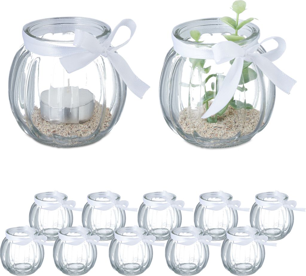 Lanterne Relaxdays, set da 12, in vetro, contenitori per Immagine del prodotto 