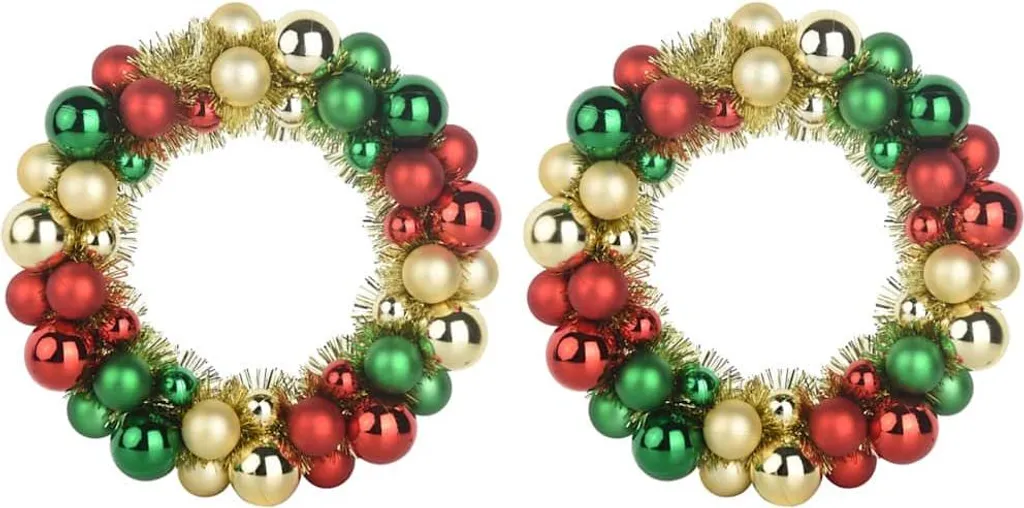 Duo de couronnes décoratives de Noël multicolores 33cm pour porte et table