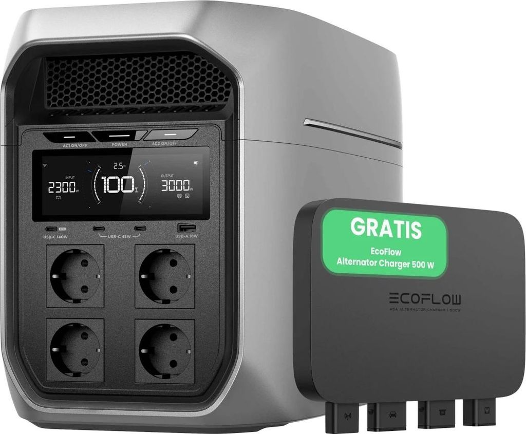 EcoFlow DELTA 3 Max Plus 2048Wh LiFePO4 Powerstation 3000W AC Solar Notstrom & EcoFlow 500 W Batterieladegerät