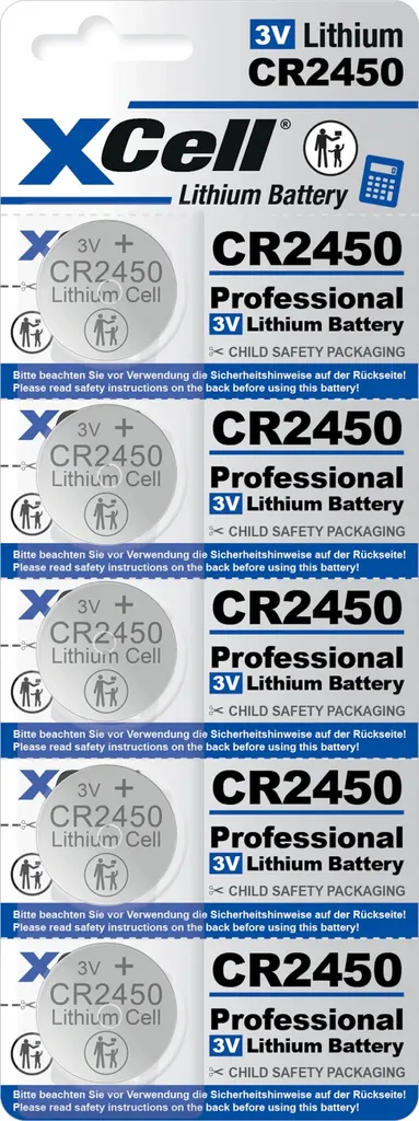 Pile CR2450 3V pour Télécommande et Domotique - XCell 580mAh Lot de 5
