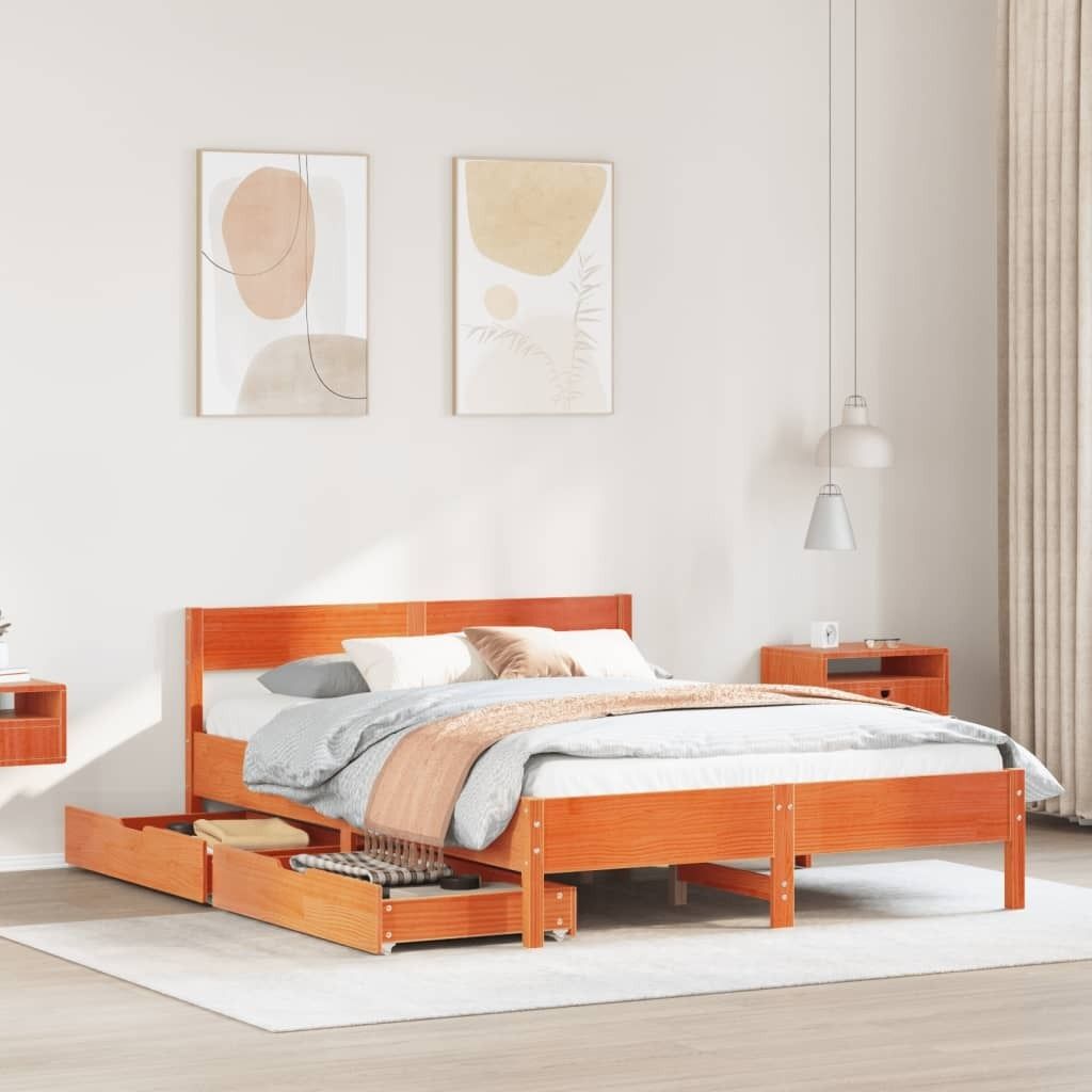 Maison Exclusive - Massivholzbett ohne Matratze Wachsbraun 120x200 cm Kiefernholz
