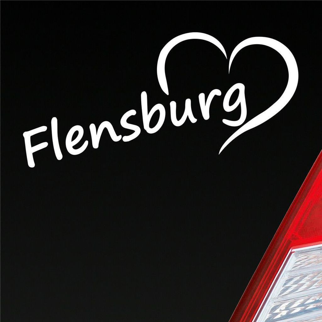 Auto Aufkleber Flensburg Herz Stadt City Liebe Love 18,5x8 cm Weiss Matt Sticker Heckscheibenaufkleber