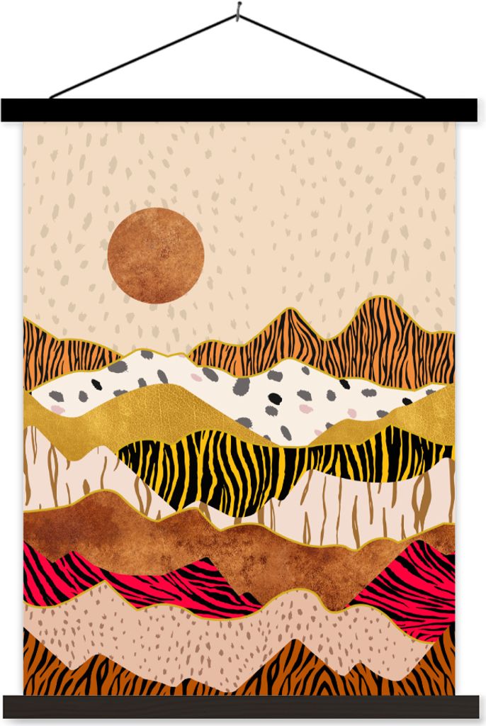 MuchoWow Textilposter Tiger Druck - Pastell - Gold - Druck - Tiger - Abstrakt 60x80 cm mit schwarzem Rahmen - Plakathalter