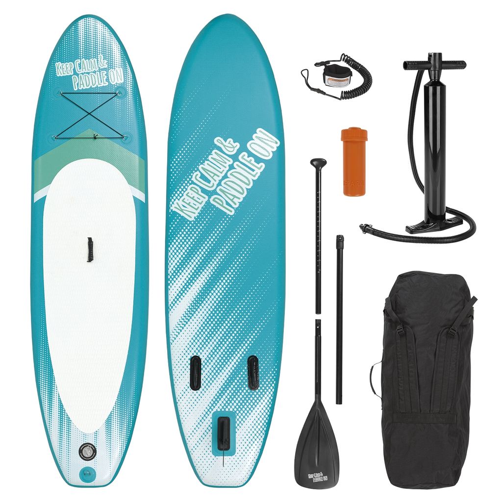 Stand Up Board Surfbrett Surfboard Paddelboard aufblasbar Paddel Blau Schwarz 