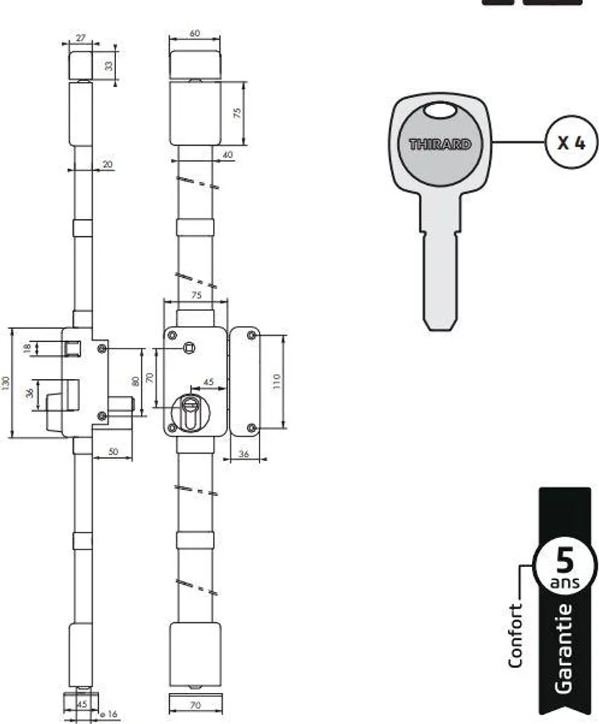 Serrure multipoint Thirard Beluga en applique pour porte d'entrée