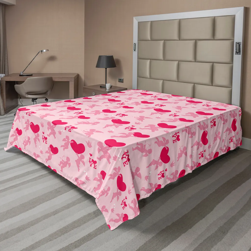 Drap Supérieur Décoratif Rose Imprimé Graphique Amour et Anges 275x260