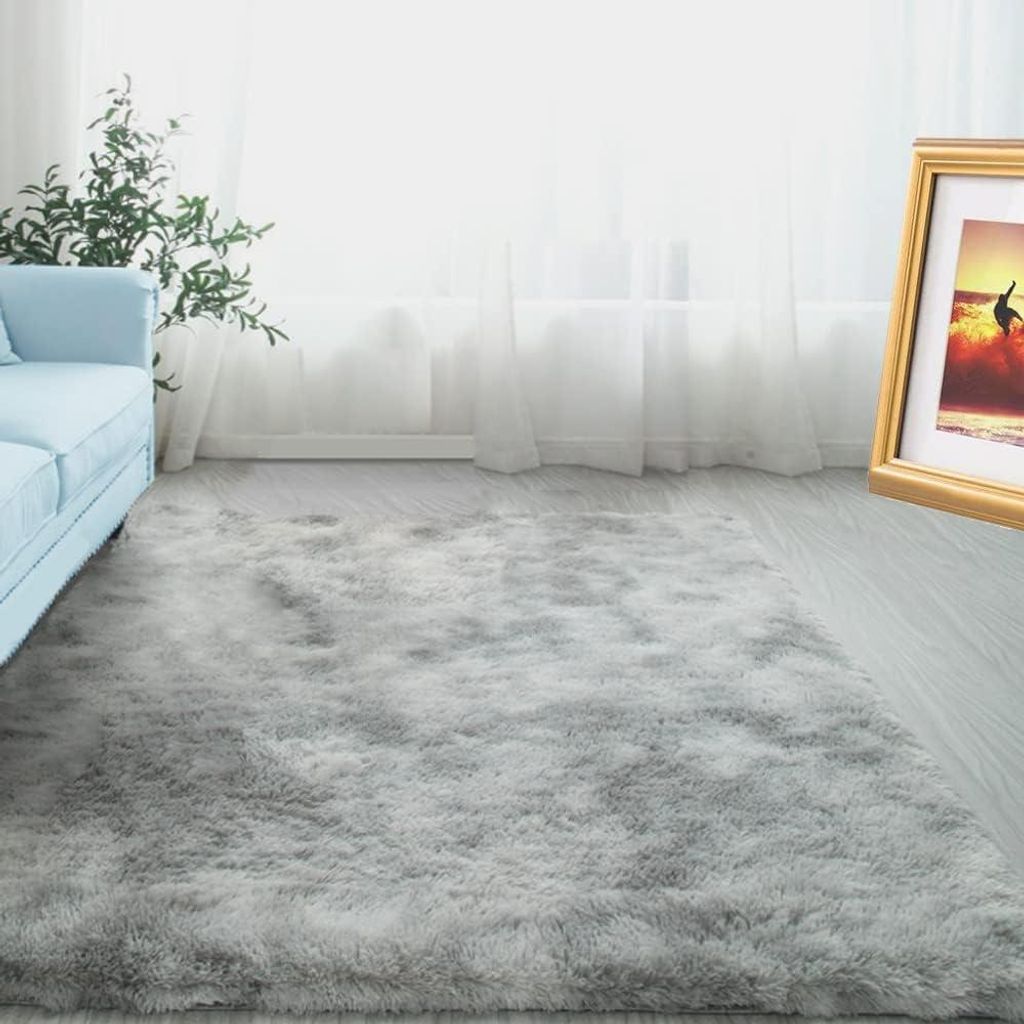 Flauschig Teppich Hochflor Teppich 120x160 cm, Weich Langflor Shaggy Teppich für Schlafzimmer, Wohnzimmer - Hellgrau