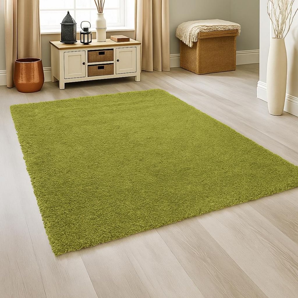 Moderner Hochflor Teppich in Moosgrün – stilvolles Design und angenehme Haptik Größe - 160 x 230 cm