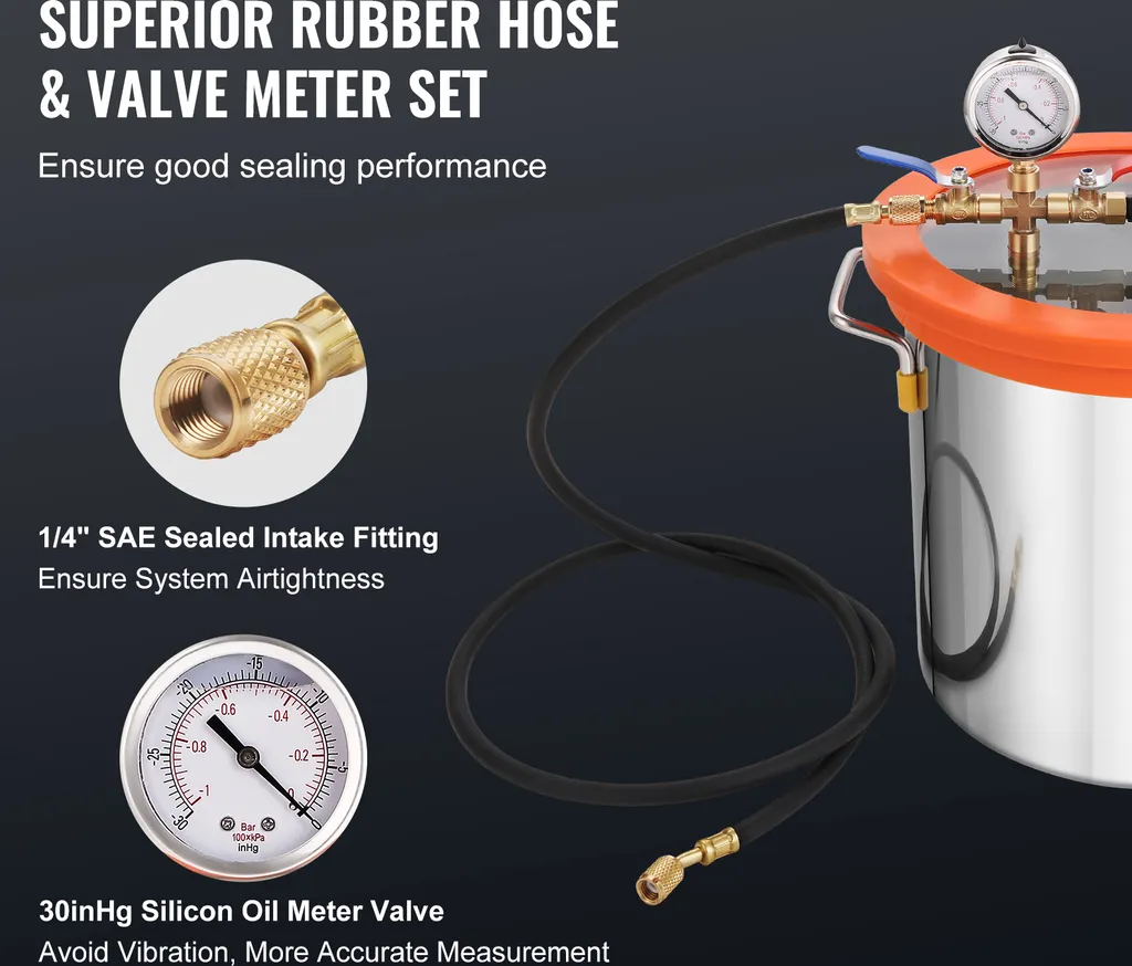 SucceBuy Set camera a vuoto da 5 galloni e pompa da 3,5 CFM, coperchio in vetro temperato, pompa a vuoto monostadio con 250 ml di olio, ideale per la stabilizzazione del legno, il degasaggio di siliconi ed epossidici - 5