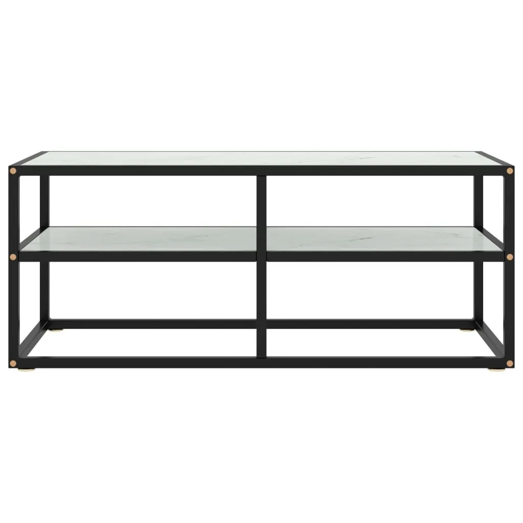 Mobile TV SYFAX 100cm Nero e Marmo Bianco - Sicuro e Facile da Pulire