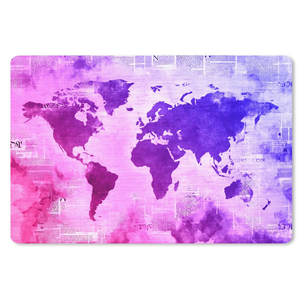 MuchoWow Mauspad Mousepad Weltkarte - Rosa - Blau 27x18 cm - Mousepads - Maus Mat - Pad - Mausunterlage - Büroartikel - Desk Matten