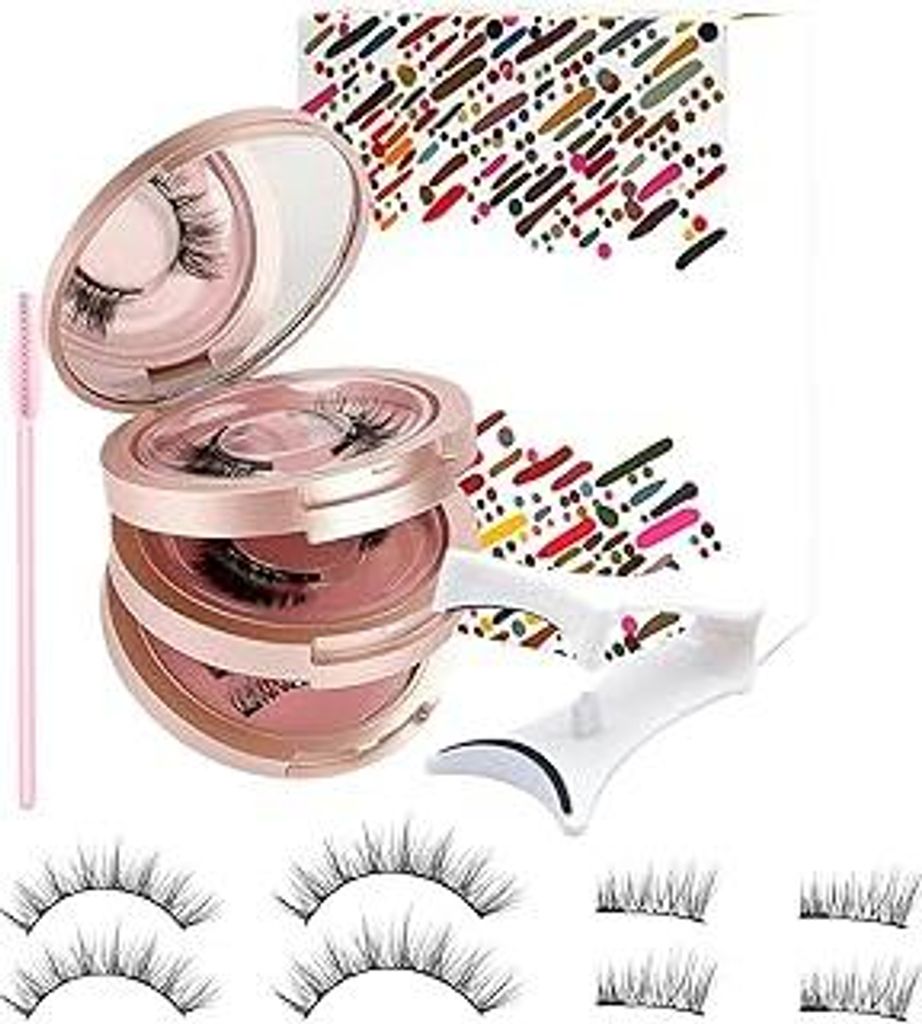 Magnetische Wimpern Set 4 Paare – Natürlich Look Magnet Wimpern mit Zange, Wimpernbürste & Box mit Spiegel, Wiederverwendbare Magnetic Lashes o...