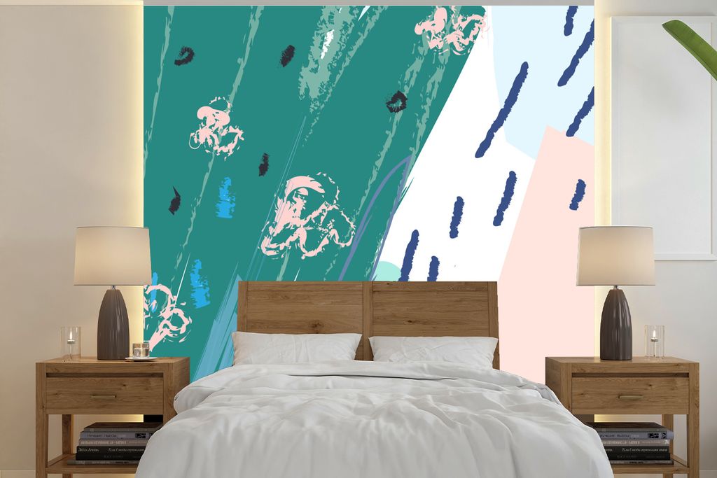 MuchoWow Fototapete für Wohnzimmer oder Schlafzimmer Wandtapete Vinyl Motivtapete Sommer - Abstrakt - Blau - 220x220 cm - Tapeten