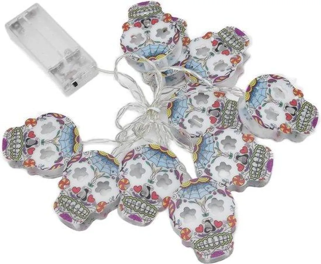 Guirlande lumineuse crânes LED à lumière chaude pour déco Halloween