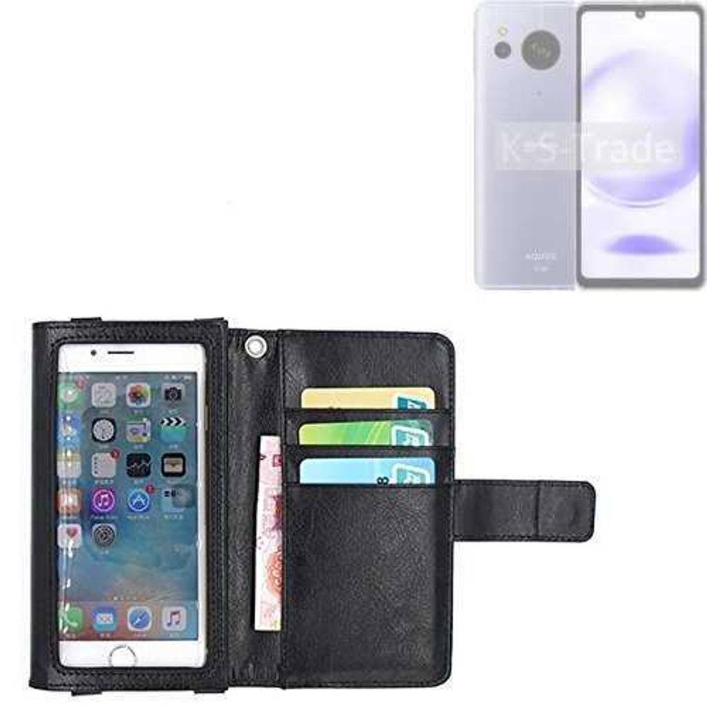 K-S-Trade Handy Hülle Schutz Hülle Kompatibel mit Sharp Aquos Sense8 Case mit Displayschutz / Schutzfolie Flip Cover Wallet case Etui Hülle schwarz