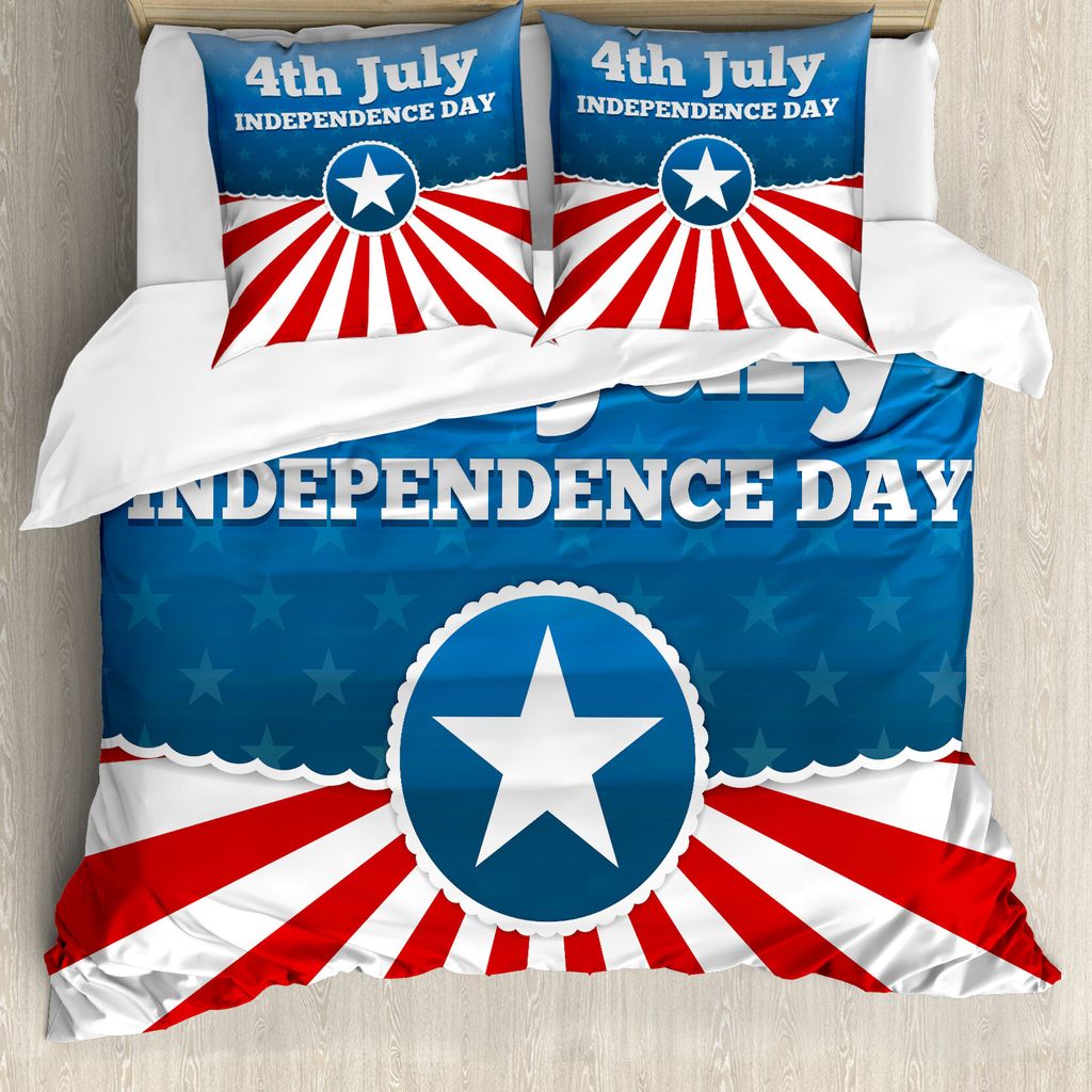 ABAKUHAUS 4. Juli Bettbezug, Stars and Stripes Patriotic, Milbensicher Allergiker geeignet mit Kissenbezügen, 155 cm x 220 cm - 80 x 80 cm, Mehrfa...