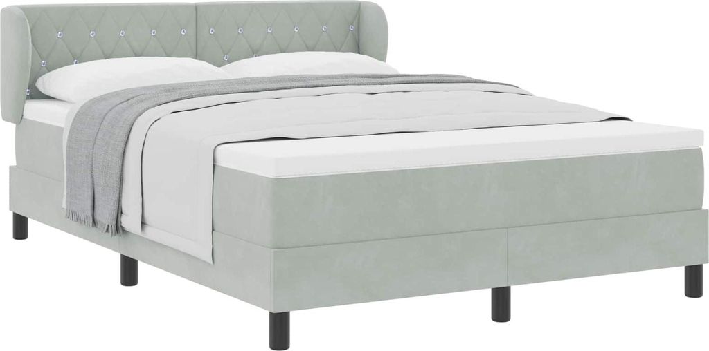 vidaXL Boxspringbett mit Kopfteil Hellgrau 160 x 200 cm Samt