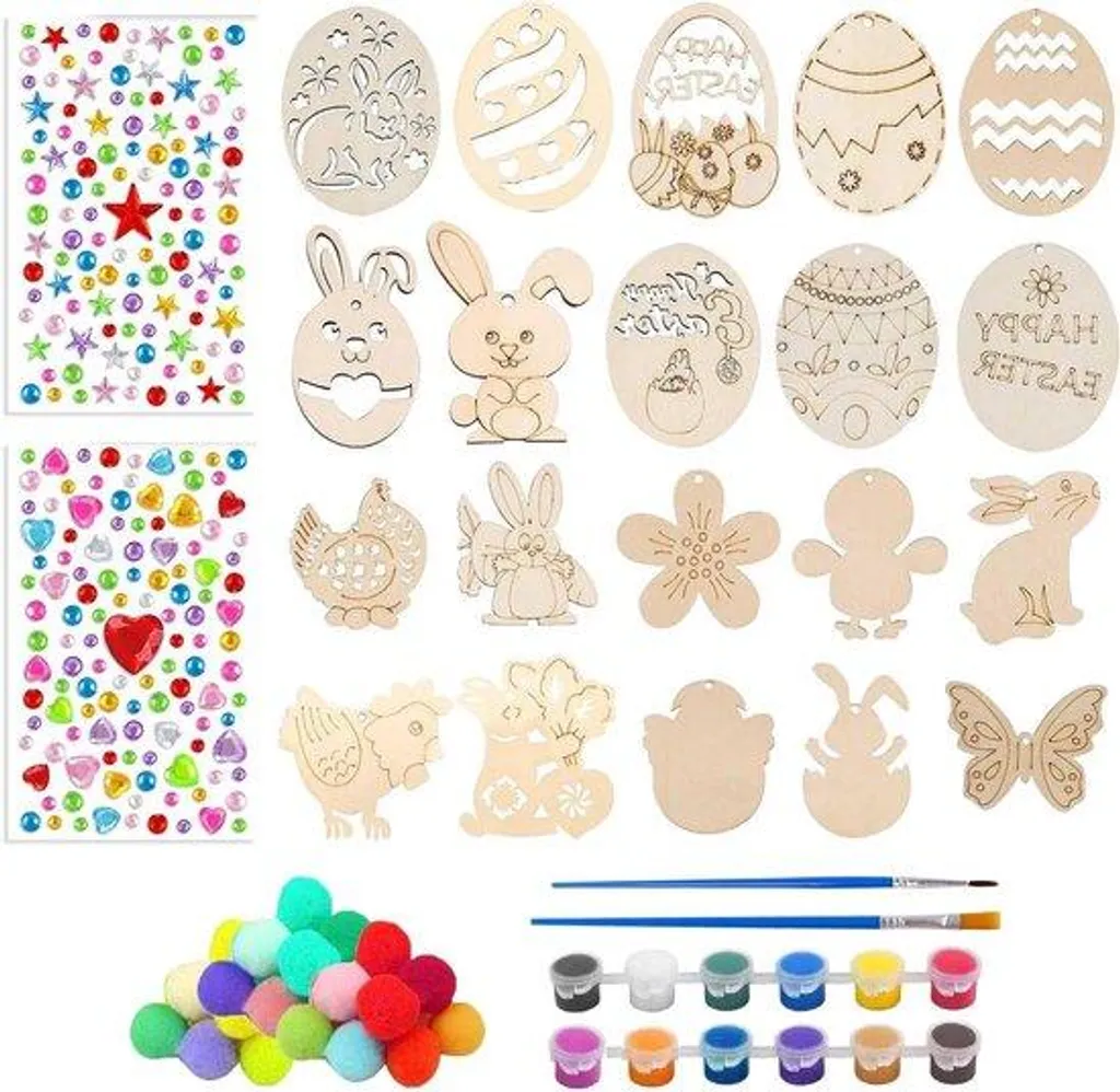 Activités Manuelles Pâques : Lot d'Étiquettes en Bois pour Enfants