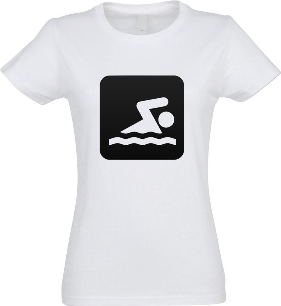Kiwistar - T-Shirt tailliert - Damen - Weiss - Schwimmbereich Piktogramme - mit Motiv Bedruckt - Funshirt Design - Sport - Freizeit - Damen - S