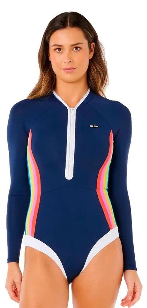 Rip Curl Surf Stripe Upf Langarm-shorty Für Damen Mit Frontreißverschluss Blau M Frau Blau M