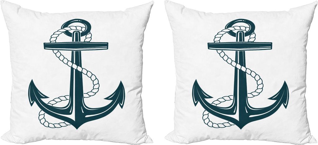 ABAKUHAUS Navy White Kissenbezug Set (2Stück), Iconic Symbol des Maritime Seeanker mit einem Seil Monochrome Kunst, 60 x 60 cm, Dunkle Teal und Weiß