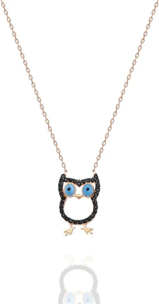 Collier en argent 925 avec hibou totem noir - Bijou serti de zircone 18mm