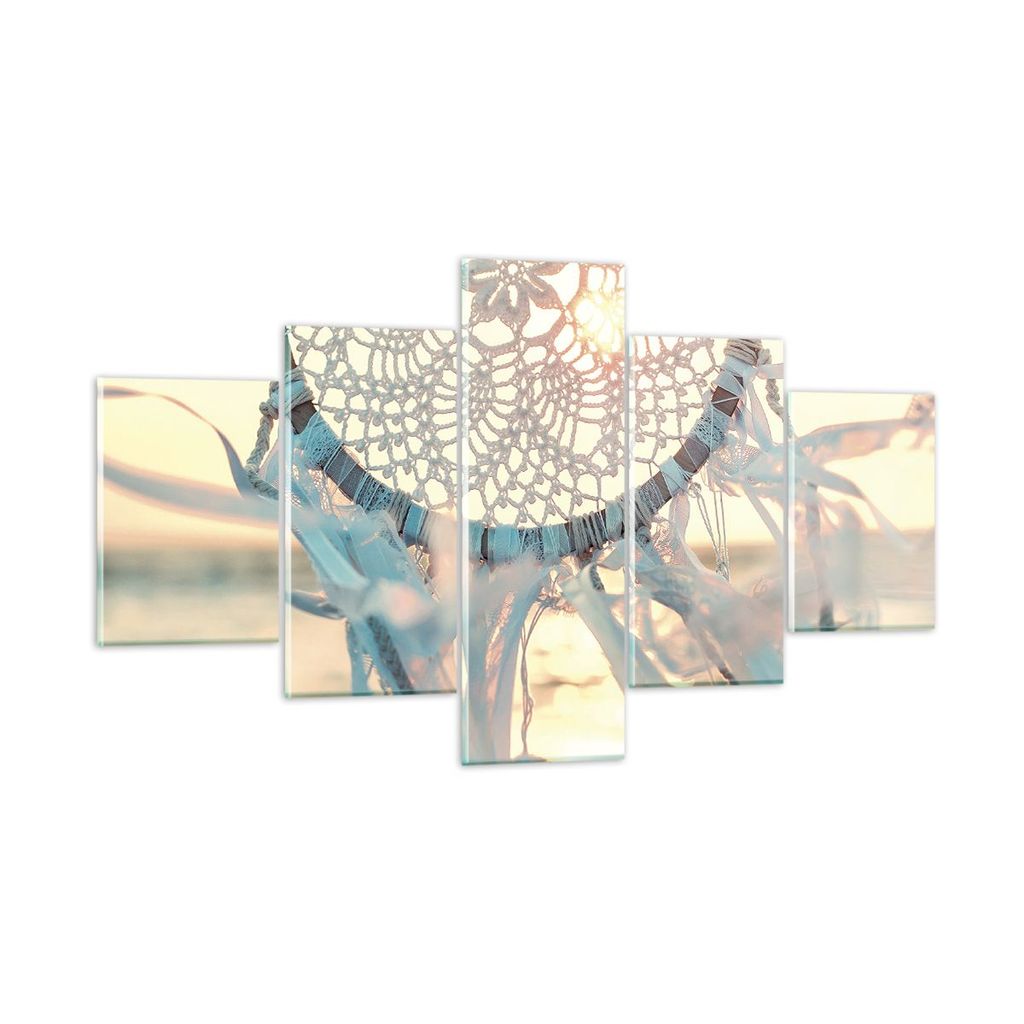 Bilder auf glas - 5 Teile - Boho Ornament Anhänger - 125x70cm - Glasbilder - Wandbilder - Bilder - zum Aufhängen bereit - Wanddekoration aus Glas...
