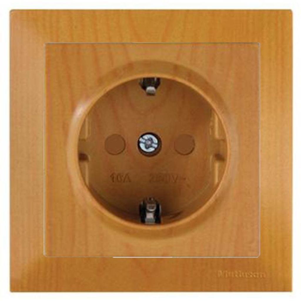 Steckdose m. Kindersicherung Eiche Holzoptik – Rahmen Set – Unterputz – Candela