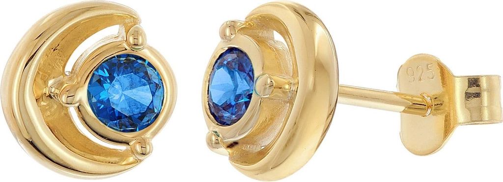 trendor 21430-05 Damen Ohrstecker 925 Silber Vergoldet Zirkonia Saphir-Blau