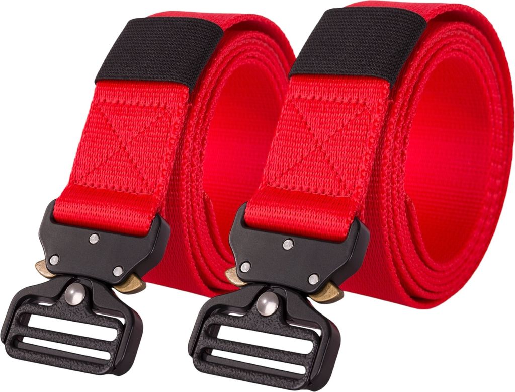 2er Pack Taktische Gürtel Stoffgürtel Rot Militärgürtel Rettungsdienstgürtel Feuerwehr Automatikschnalle