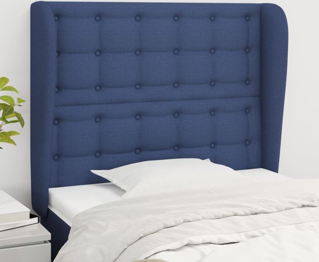 "WINTER SALE"Kopfteil - modernes Design - fürs Schlafzimmer - mit Ohren Blau 83x23x118/128cm Stoff DE577020 - Kopfteile