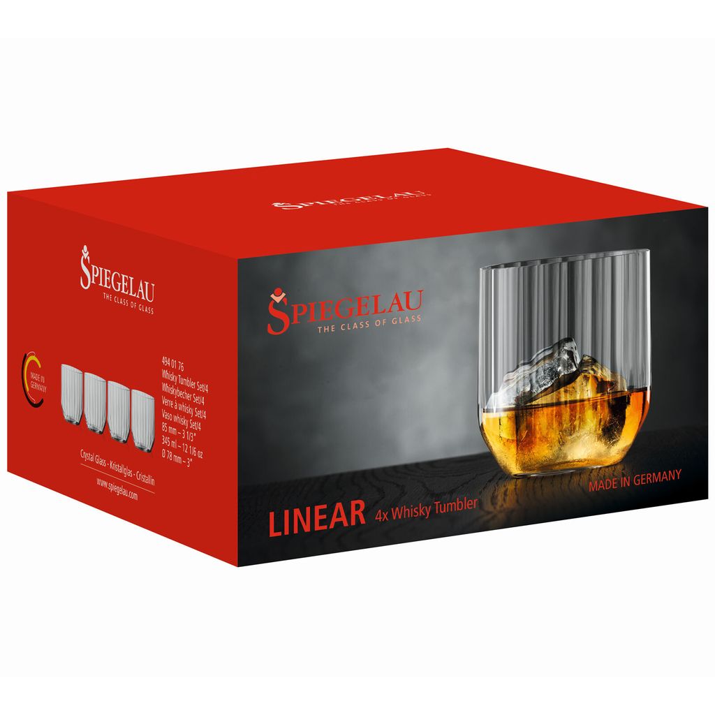 Spiegelau Linear Whiskybecher, 4er Set, Whiskyglas, Whisky Becher, Glas, 345 ml, 4940176