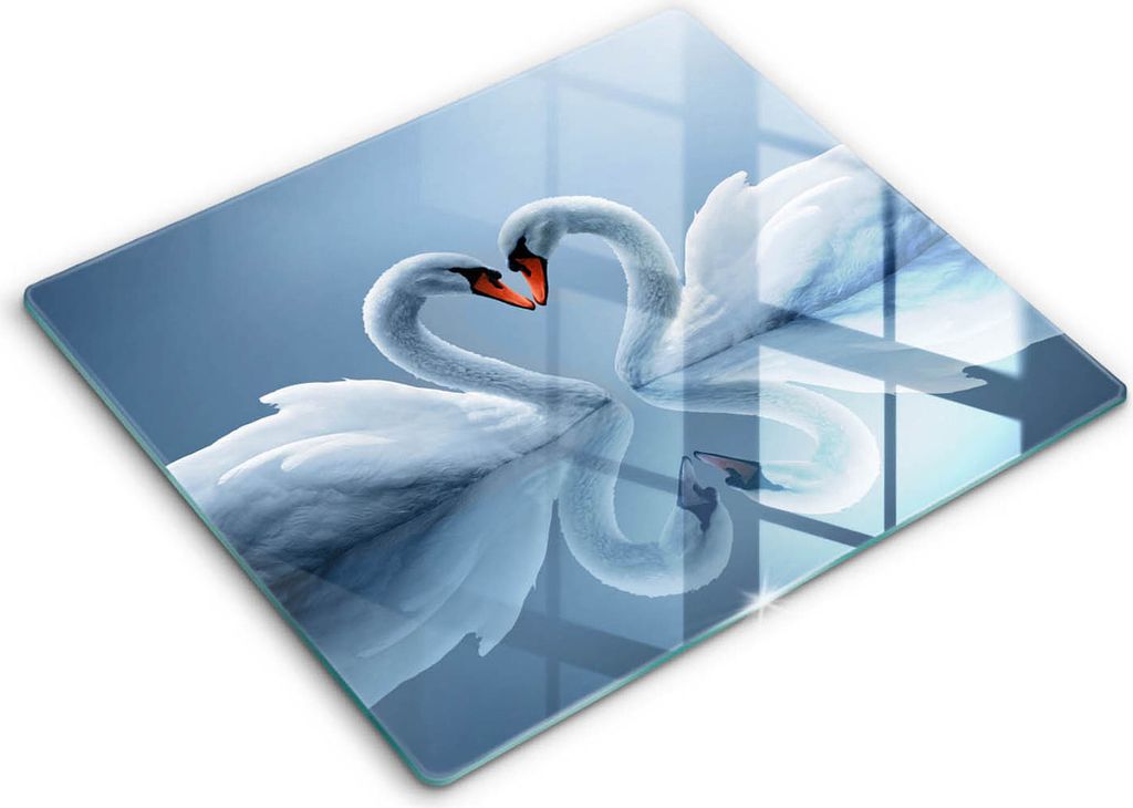Abdeckung Glas - Küchenabdeckung - 60x52 cm - Abdeckplatte -Zwei Schwanenherzen