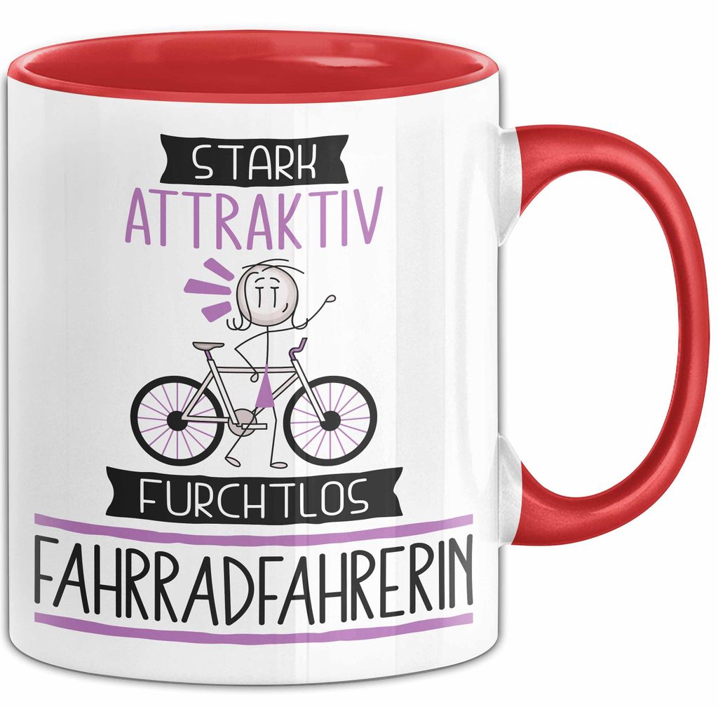 Fahrradfahrerin Tasse Geschenk Becher Stark Attraktiv Furchtlos Fahrradfahrerin Lustige Geschenkidee (Rot)