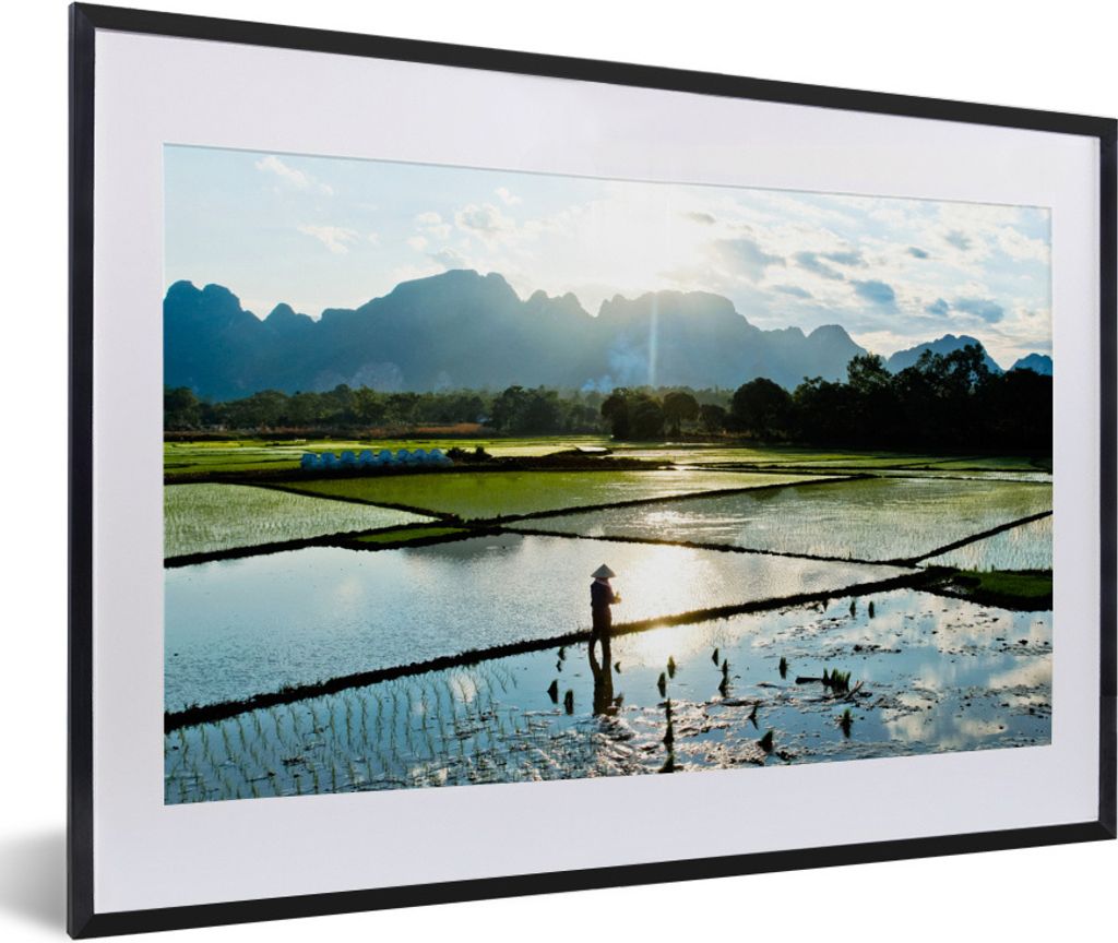 MuchoWow Gerahmtes Poster Die erstaunliche Landschaft eines Reisfeldes 60x40 cm - Poster mit Schwarzem Bilderrahmen Wandposter Rahmen Foto Bilder...