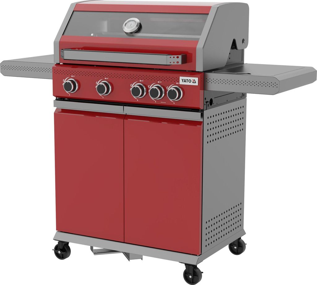 Gasgrill 14,5 kW, 4+1 Brenner, Edelstahl, 138 x 58 x 118 cm, Sichtfenster