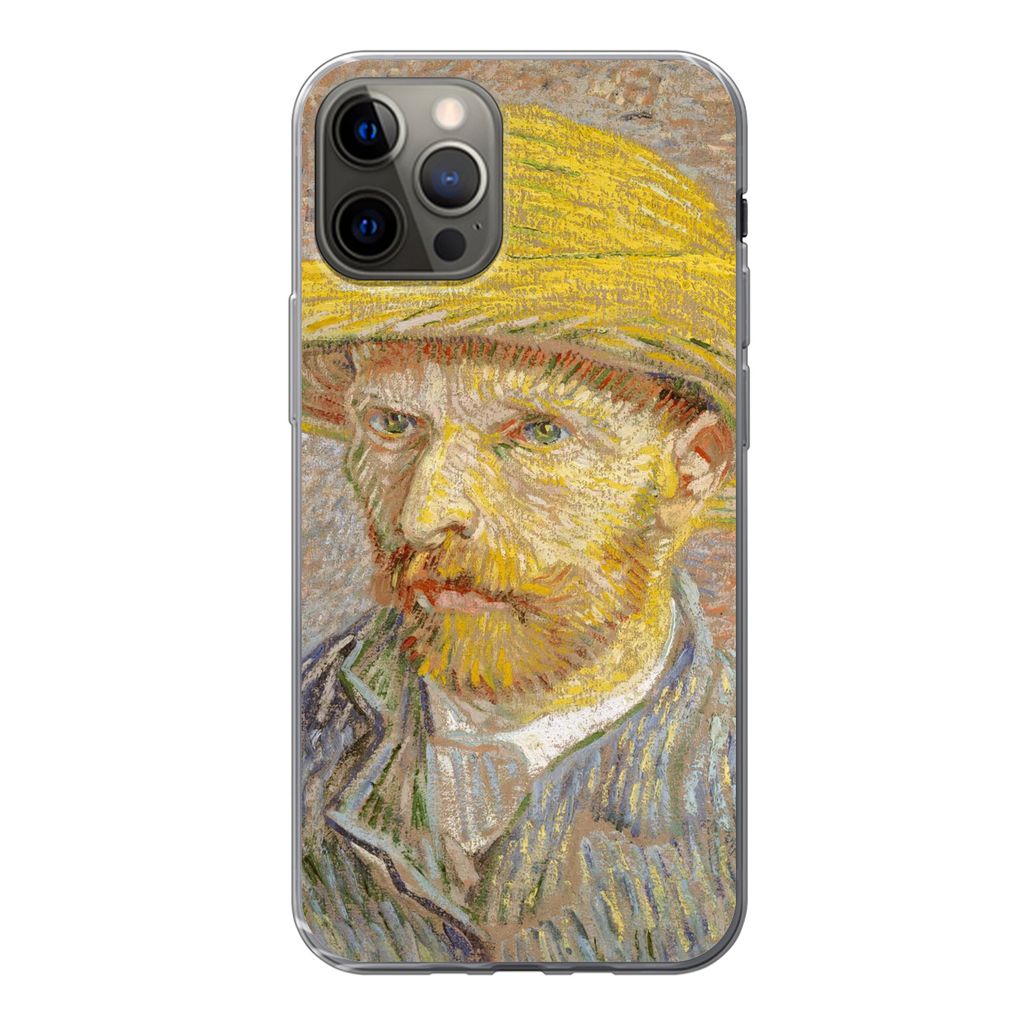 MuchoWow Handyhülle Schutzhülle Hülle für iPhone 12 Pro Selbstbildnis mit Strohhut - Vincent van Gogh Silikon Softcase Handy Hülle - Abdeckung