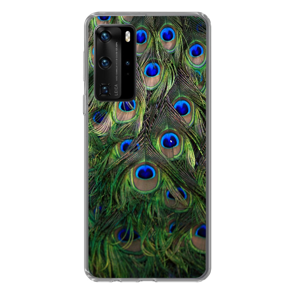 MuchoWow Handyhülle Schutzhülle Hülle für Huawei P40 Pro Nahaufnahme von Pfauenfedern Silikon Softcase Handy Hülle - Schutz