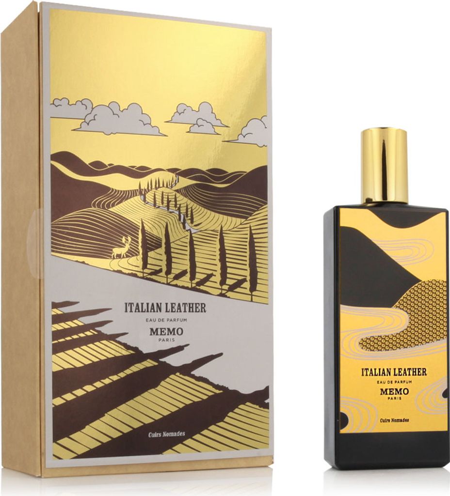 A perfume box and bottle are displayed side-by-side against a white background.