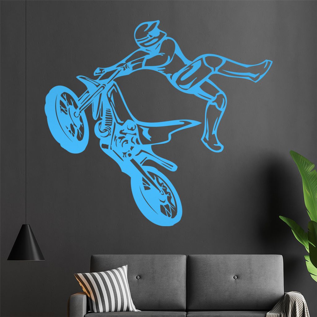 Motocross Jump Wandtattoo in 6 Größen - Wandaufkleber Wall Sticker - Dekoration, Küche, Wohnzimmer, Schlafzimmer, Badezimmer