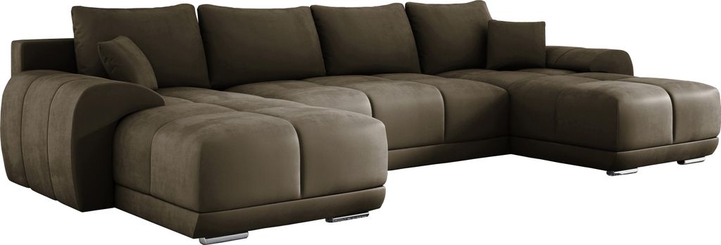 Ecksofa SCARLO U mit Schlaffunktion 180x360 cm, Sofa U-Form mit Bettkasten, Polsterecke, Wohnlandschaft, Sofa XXL, Samtstoff - Braun MH15
