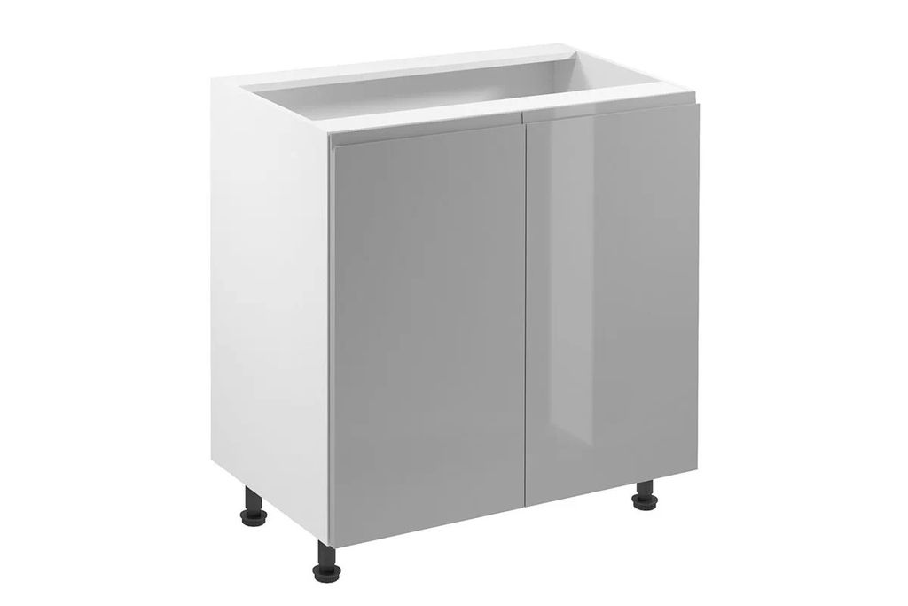 Unterschrank 80 cm ohne Arbeitsplatte Küchenunterschrank mit 2 Türen,Aspen D80 Grau Hochglanz