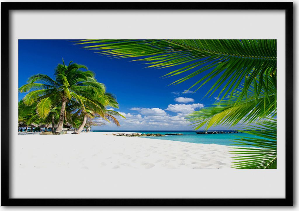 Bild 100x70 MDF-Rahmen Wandkunst Tropischer Strand mit Meerblick