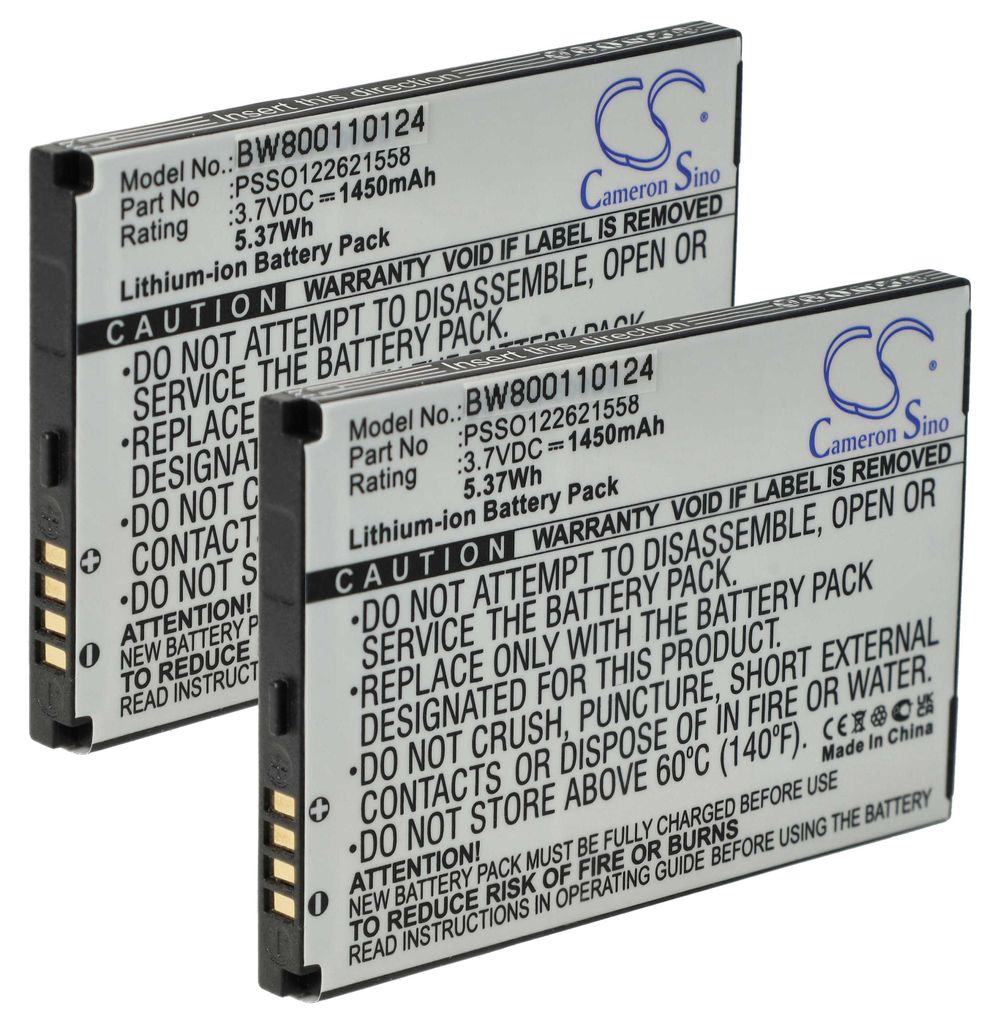 vhbw 2x Akku kompatibel mit Honeywell Dolphin 6000 Barcodescanner POS (1450 mAh, 3,7 V, Li-Ion)