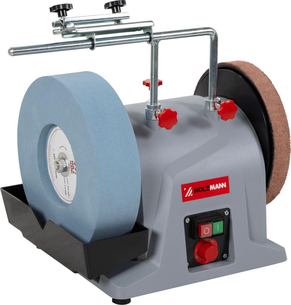 A close-up studio shot of a wet/dry sharpening machine.
