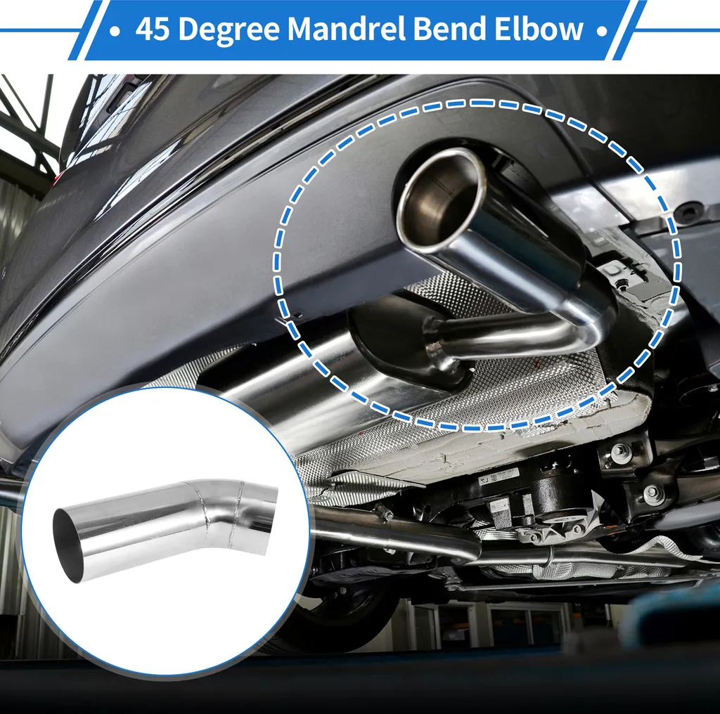 Coude tuyau d'échappement 89mm 45 degrés en inox poli pour auto