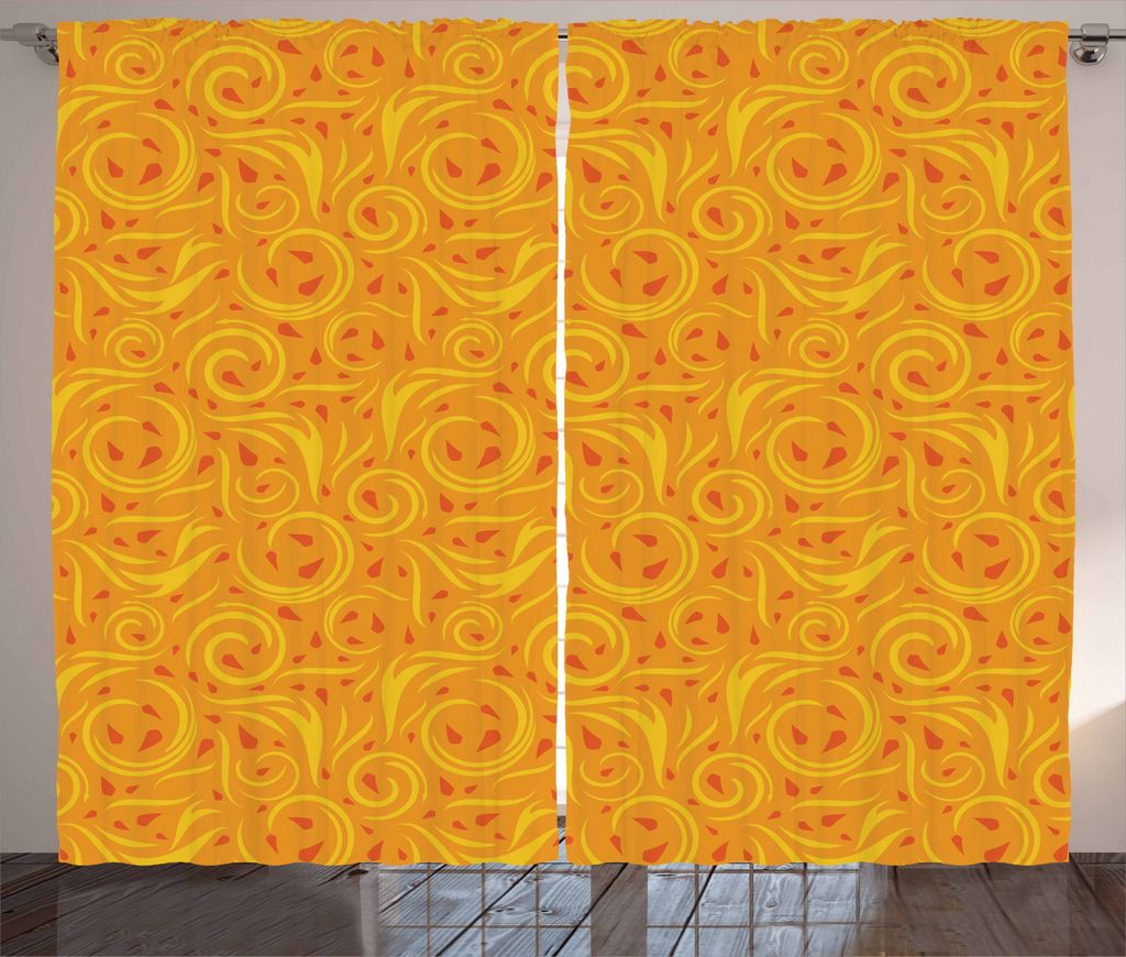 ABAKUHAUS Orange Rustikaler Gardine, Wirbelnde Herbstlaub, Schlafzimmer Kräuselband Vorhang mit Schlaufen und Haken, 280 x 225 cm, Zinnoberrot und...