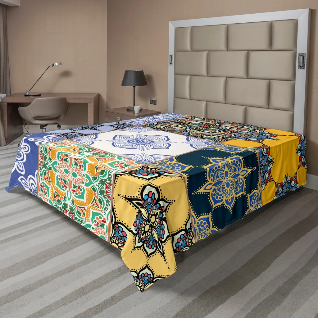 Drap de lit plat doux anti-froissement 275x260 cm motif carreaux chic