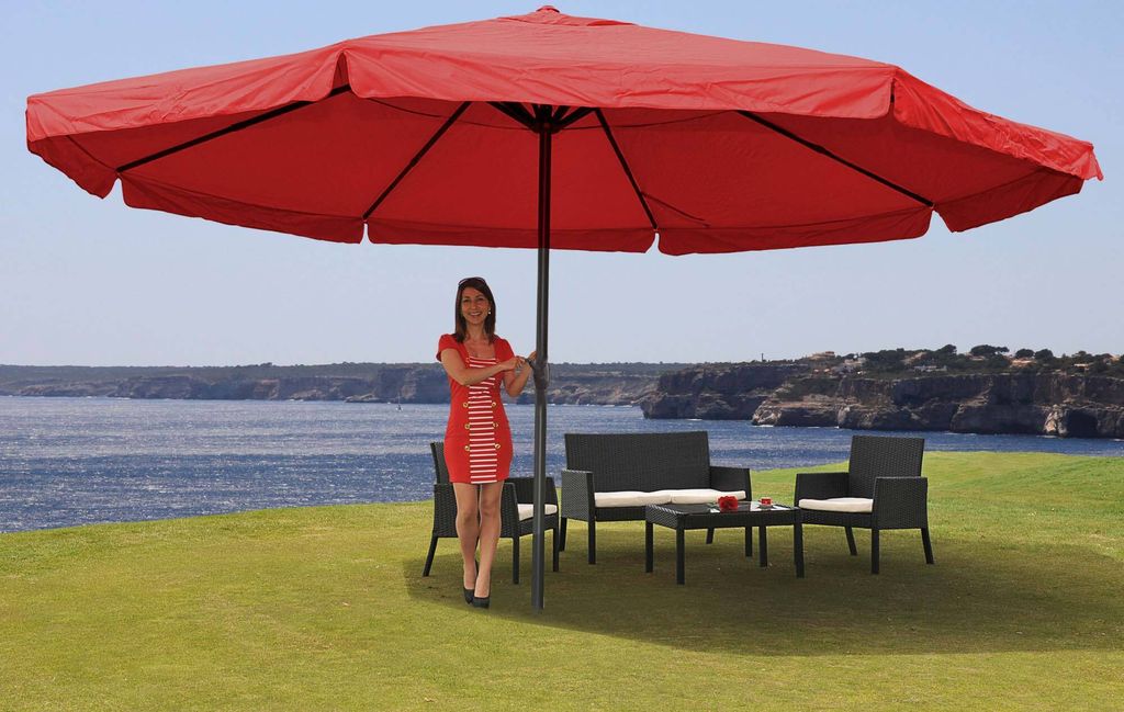 Sonnenschirm Meran Pro, Gastronomie Marktschirm mit Volant Ø 5m Polyester/Alu 28kg bordeaux ohne Ständer