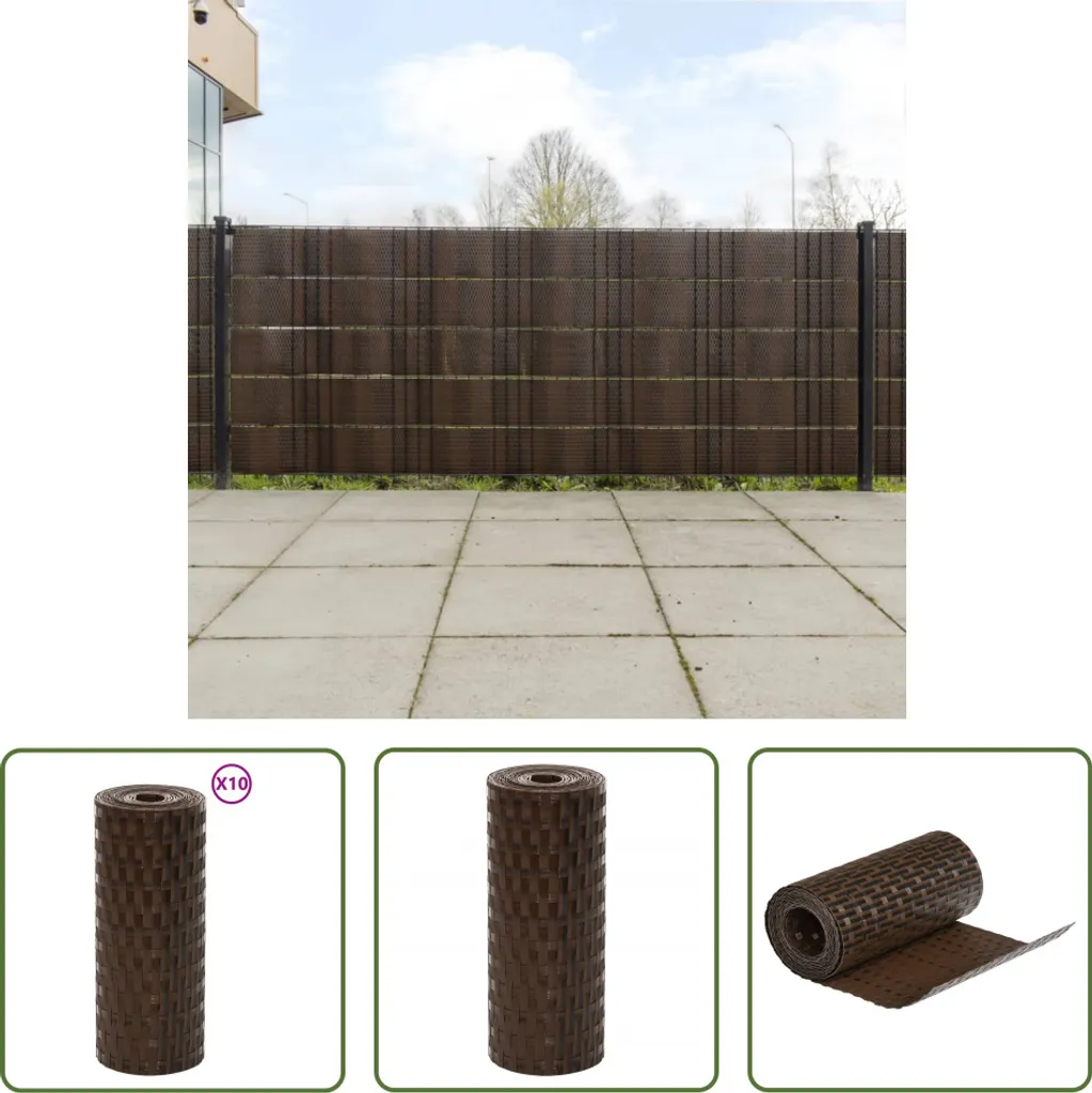 Recinzione Balcone 10 pz Poly Rattan 255x19 cm Marrone Nero - Living Store